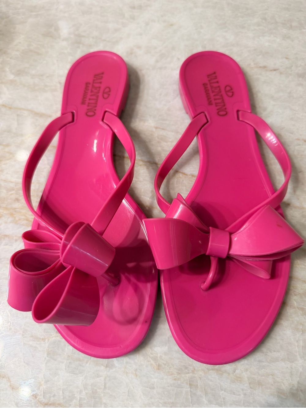 Valentino Pink Bow Jelly Thong Sandals
